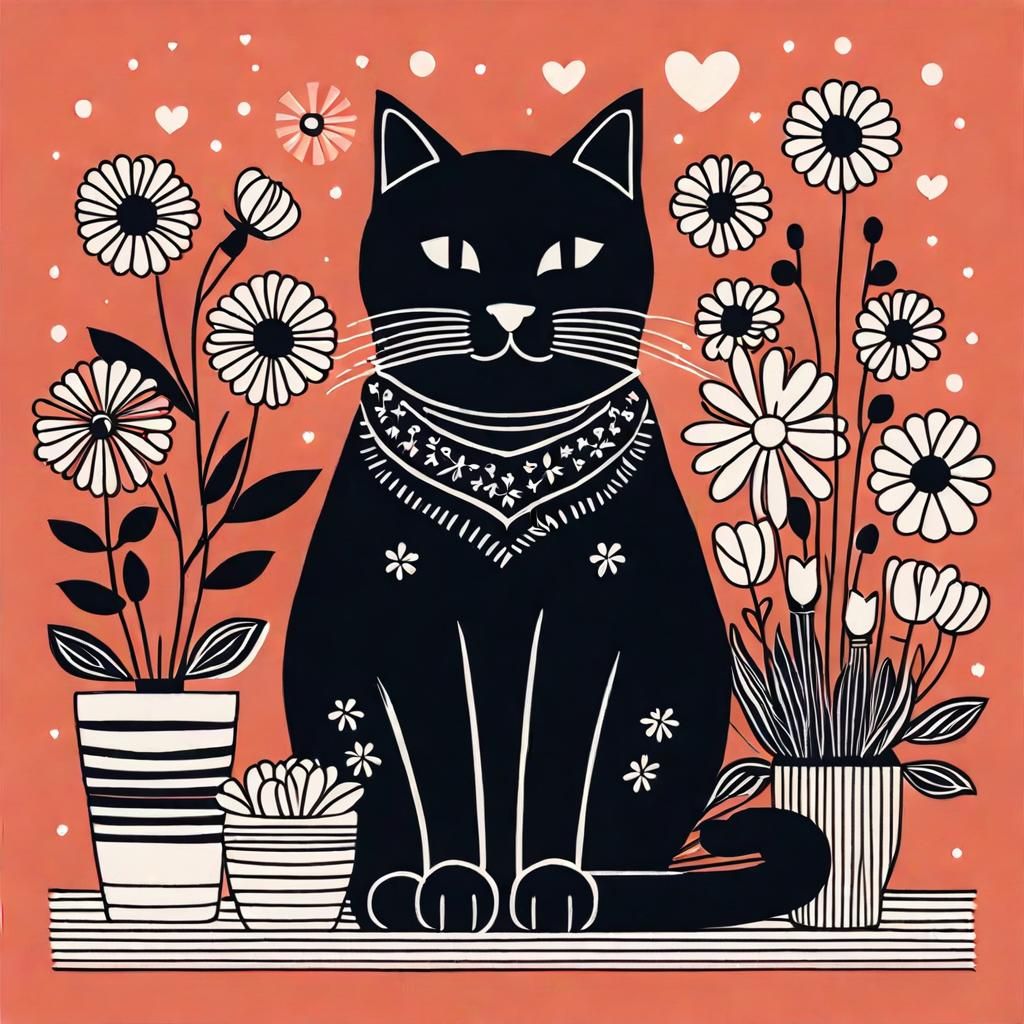 Cat on Pillow in Constructivist Style