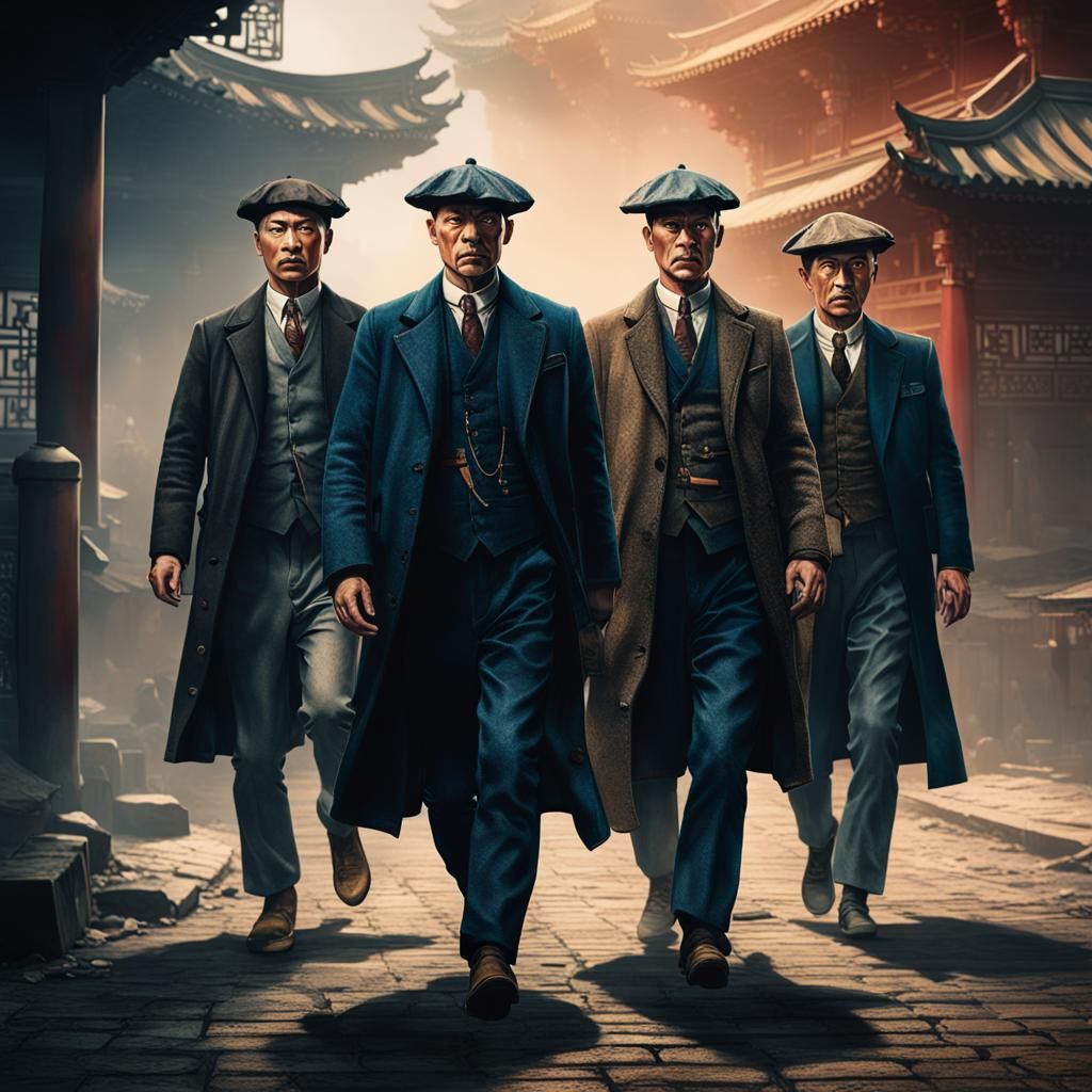 Gritty Asian Gangsters in Hyperrealistic Splash Art