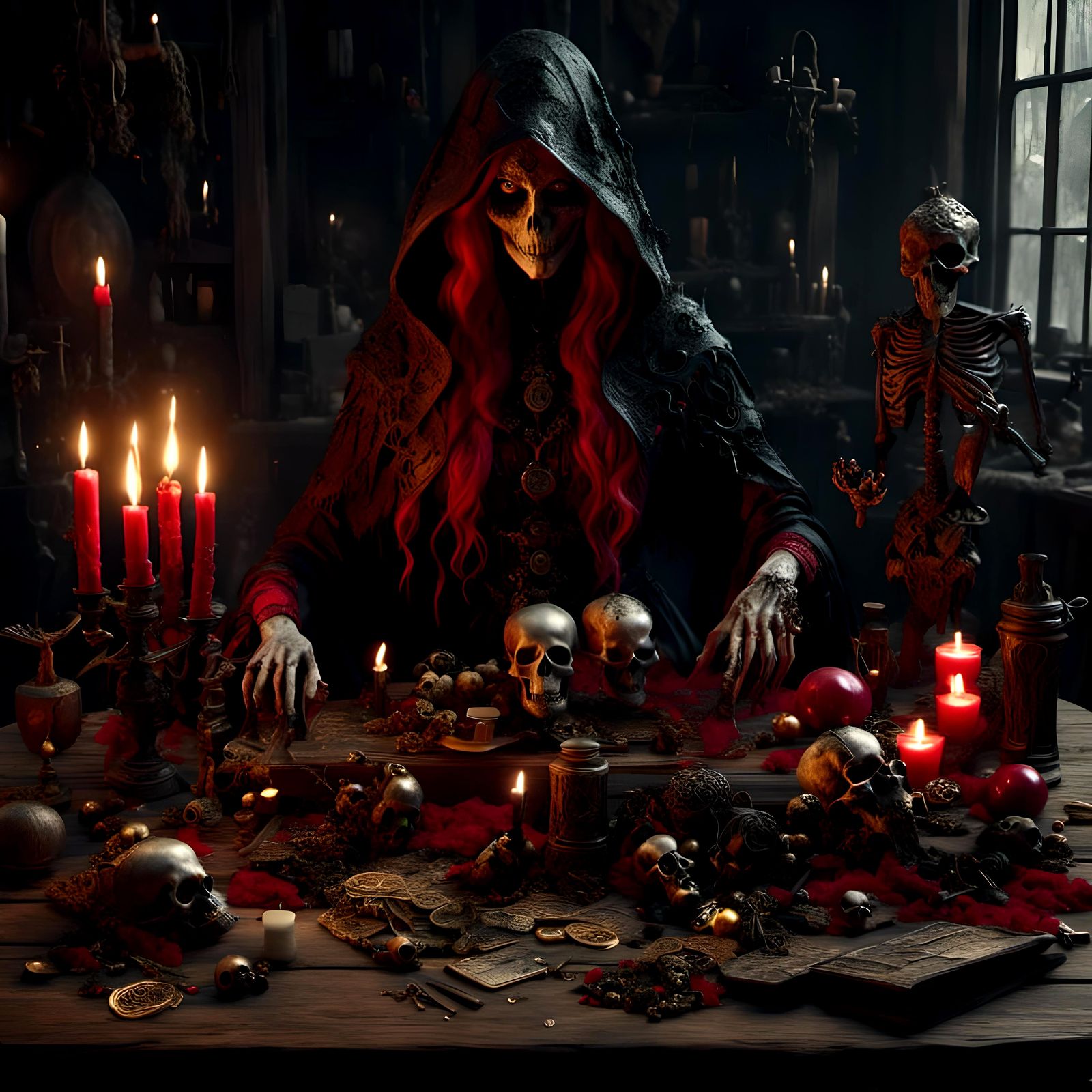 Witches Gather Around Ritual Table in 3D