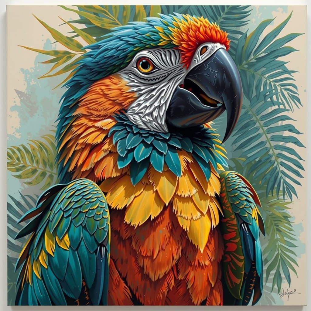 Exotic Parrot Head in Tropical Splendor