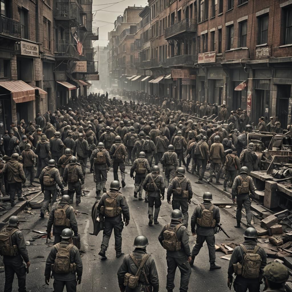 Hyperrealistic Civilian Resistance Scene in HDR