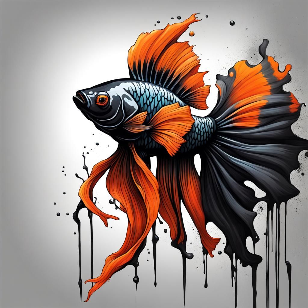 Colorful Betta Fish in Graffiti Art Style