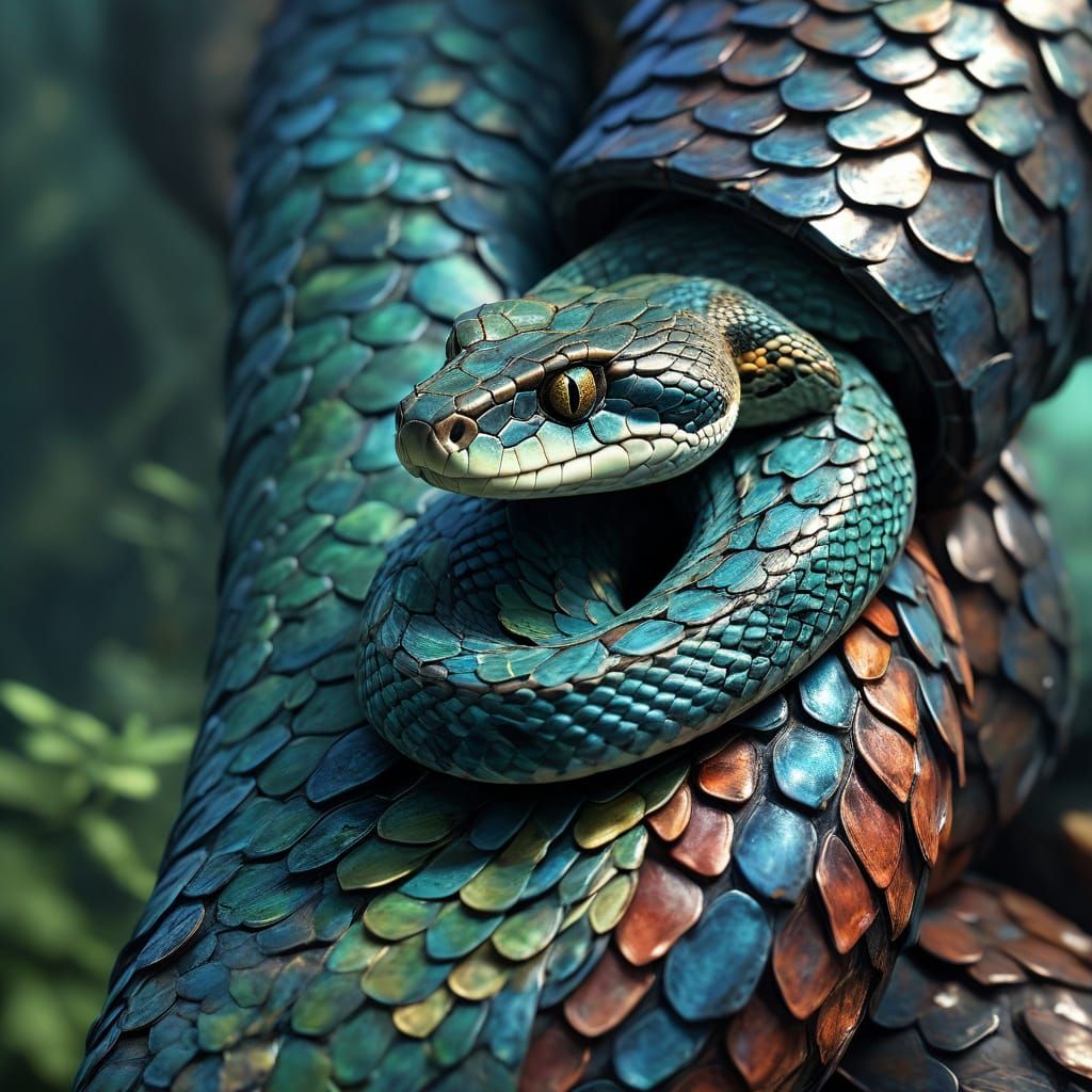 Vibrant Digital Art of Tom's Snake Wrapped Around His Arm