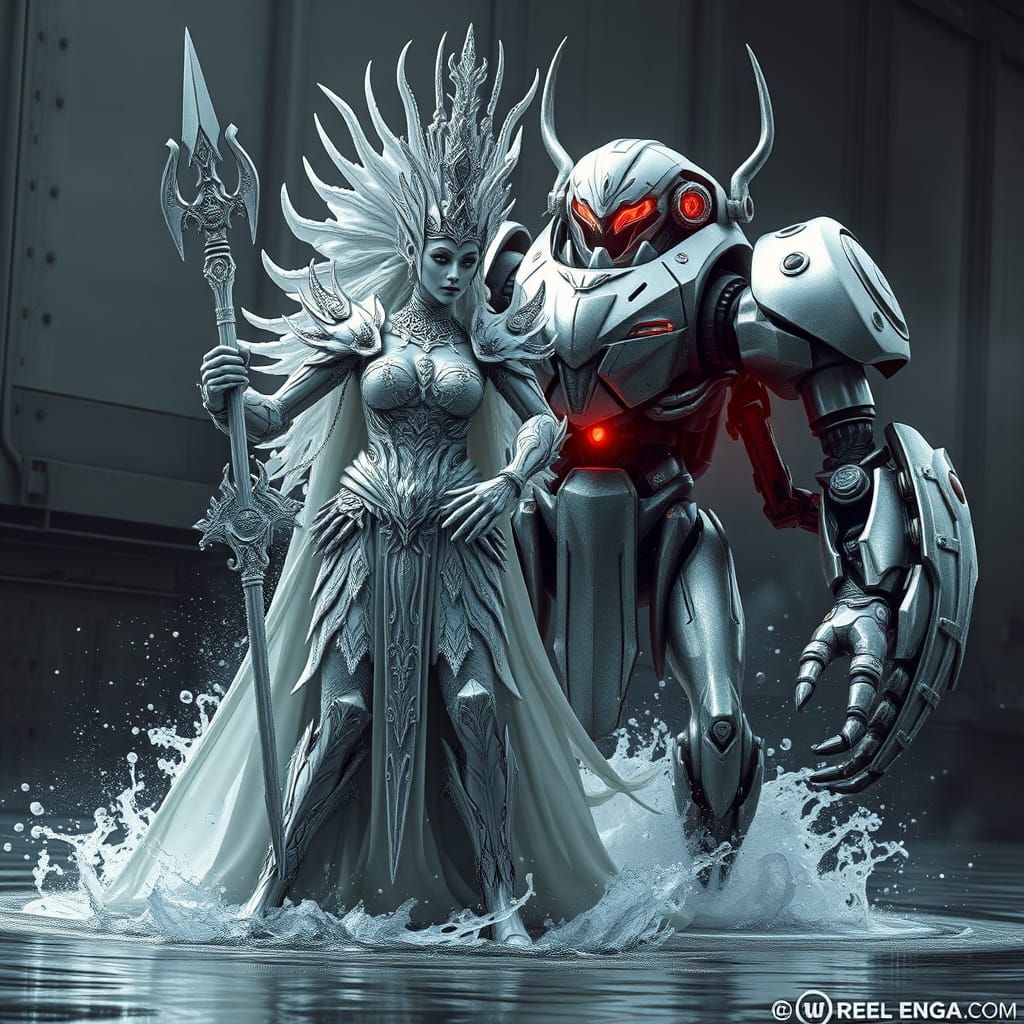 Haitian Goddess in Warhammer Armor with Robot