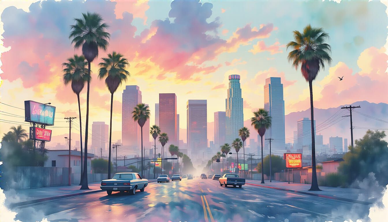 Los Santos: Hyperrealistic Textures Meet Watercolor in Mixed...