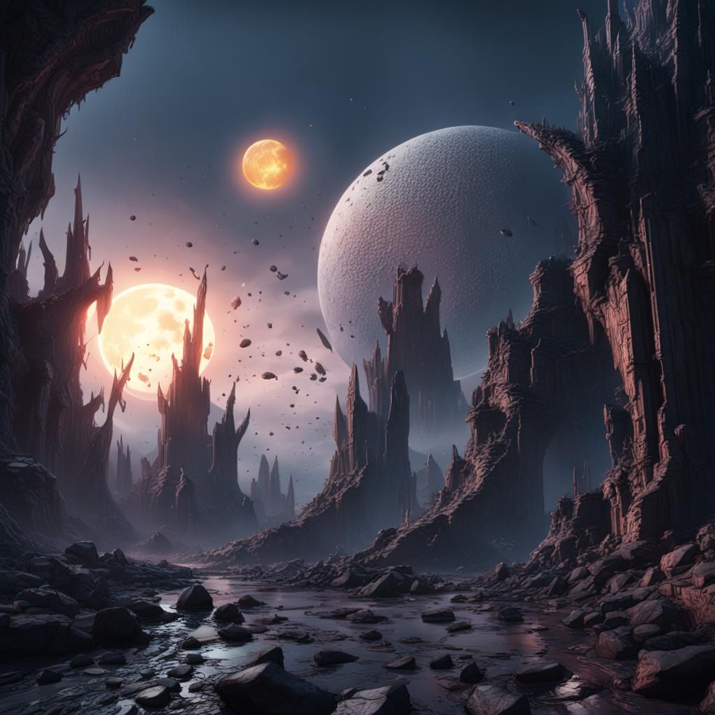 Shattered Moon Matte Painting in Deep Color