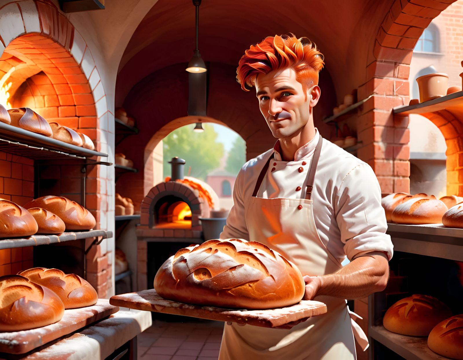 Ginger-Haired Baker Baking Sourdough: 3D Digital Art