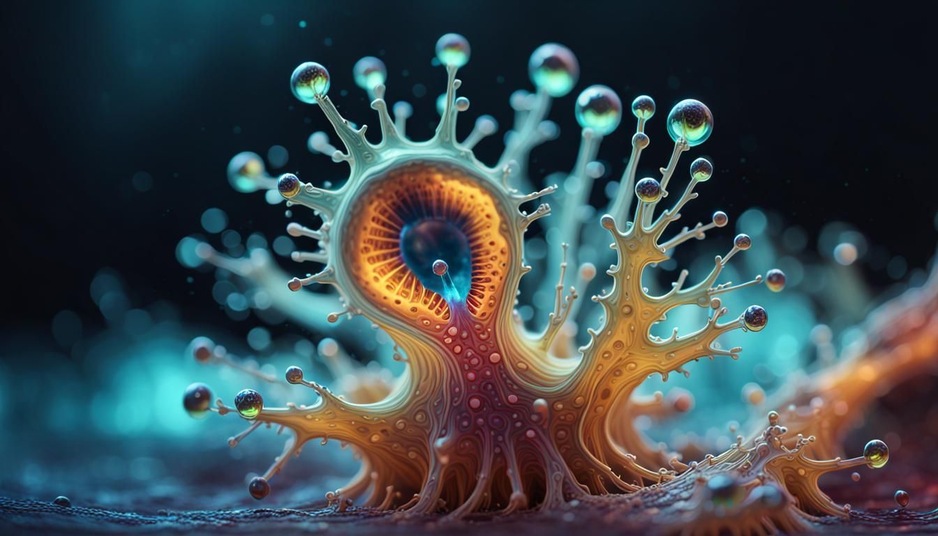 Bioluminescent Amoebas in Waterdrop: Hyperrealistic Splash A...