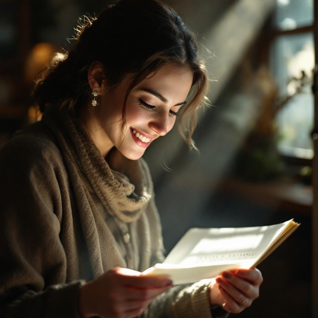 Blind Woman Reads Braille Letter in Sunlight