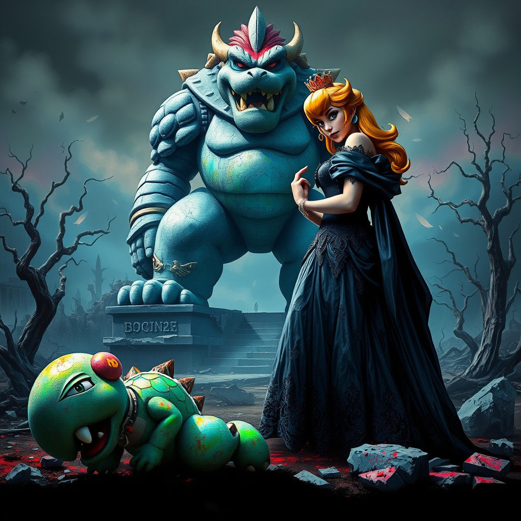 Princess Peach and Yoshi in a Dark Fantasy Wasteland