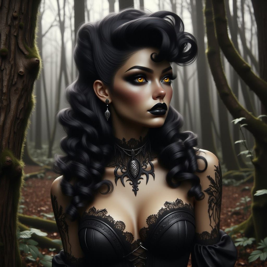 Gothic 1950s Dragon Woman in Midnight Retro Style