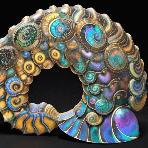 Opalescent Armadillo Ammonite Treasure in Pop Art Style