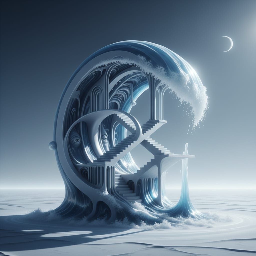 Minimalist Surreal Wave Sculpture as Optical Illusion