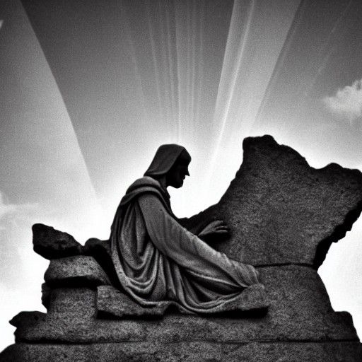 Knight Kneeling Before God in Heaven