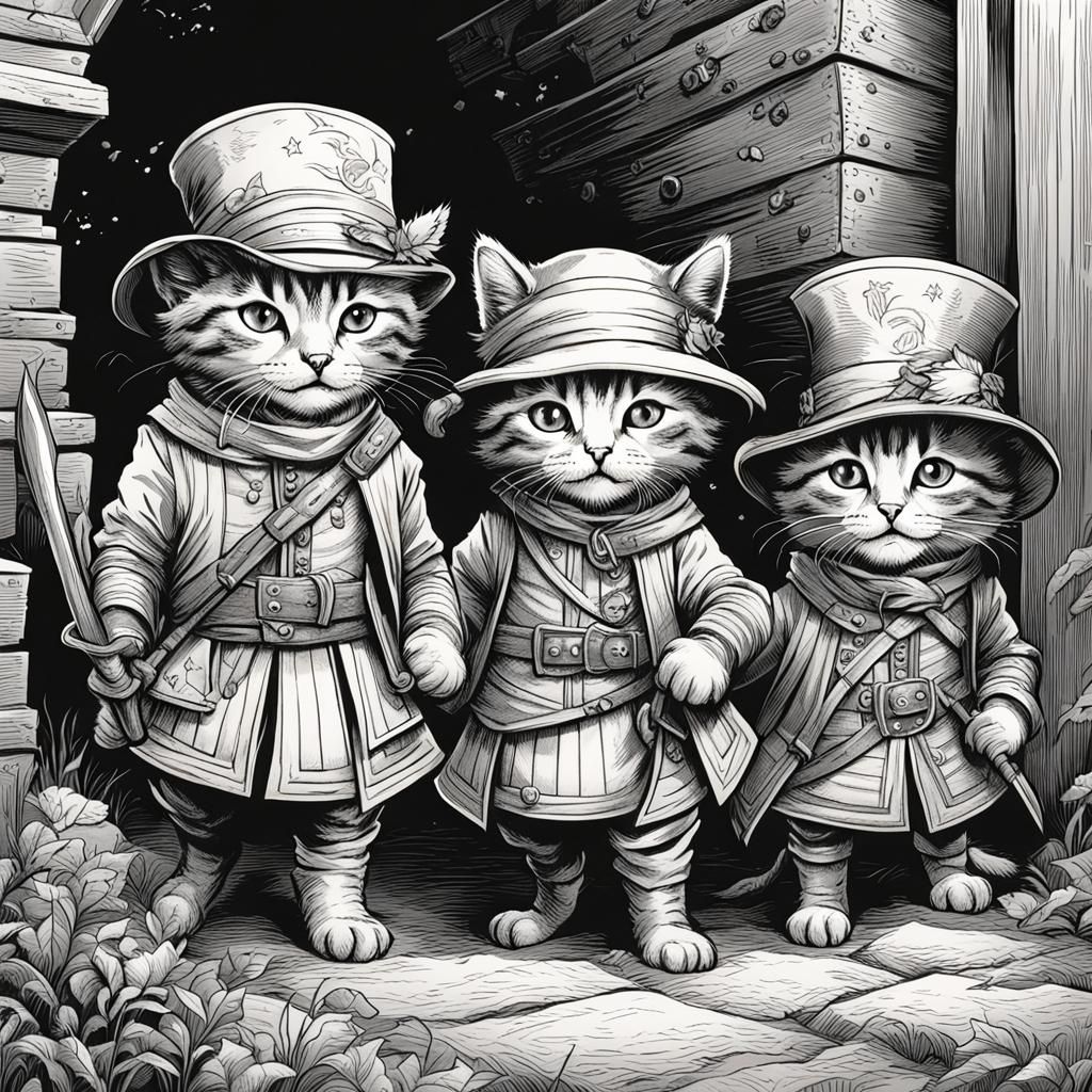 Kittens as Canterbury Pilgrims in Tenniel Style