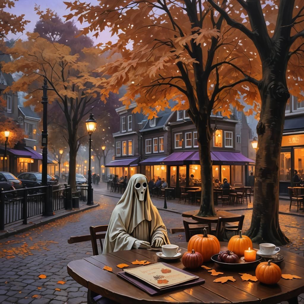 Autumn Cafe Scene in Dutch Golden Age Style