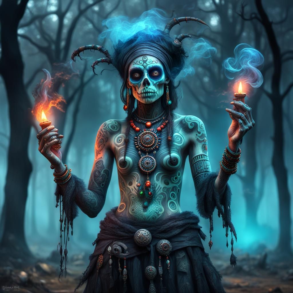 Voodoo Witch Doctor in Cemetery: 3D Render