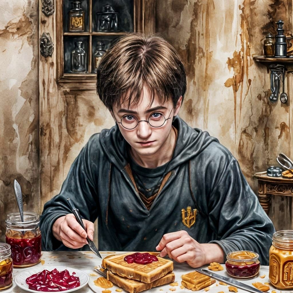 Harry Potter Makes a PB&J: Manga Watercolor Portrait