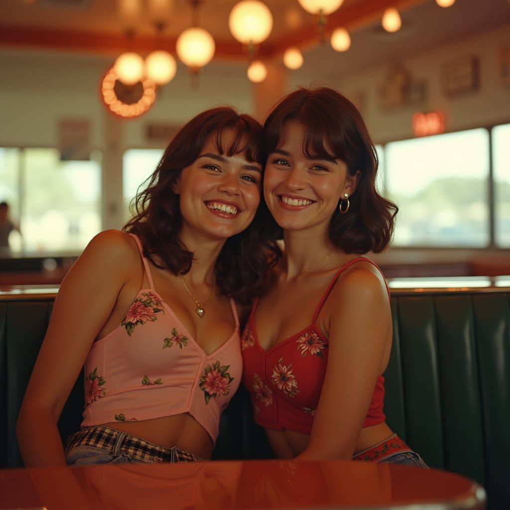 Trendy Women in Retro Diner: Laverne & Shirley Style