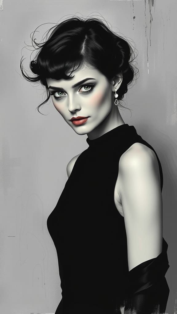 Elegant Woman in Black and White Art