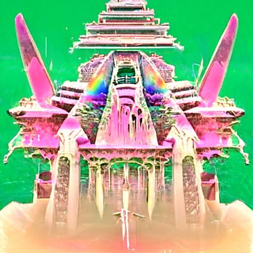Rainbow over Castle: Retrowave Vaporwave Landscape