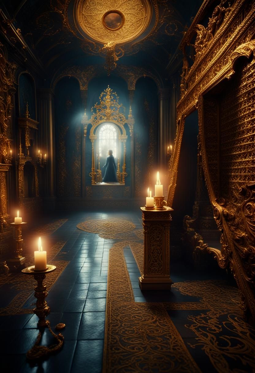 Mystical Figure in Ornate Mirror: Digital Matte Painting