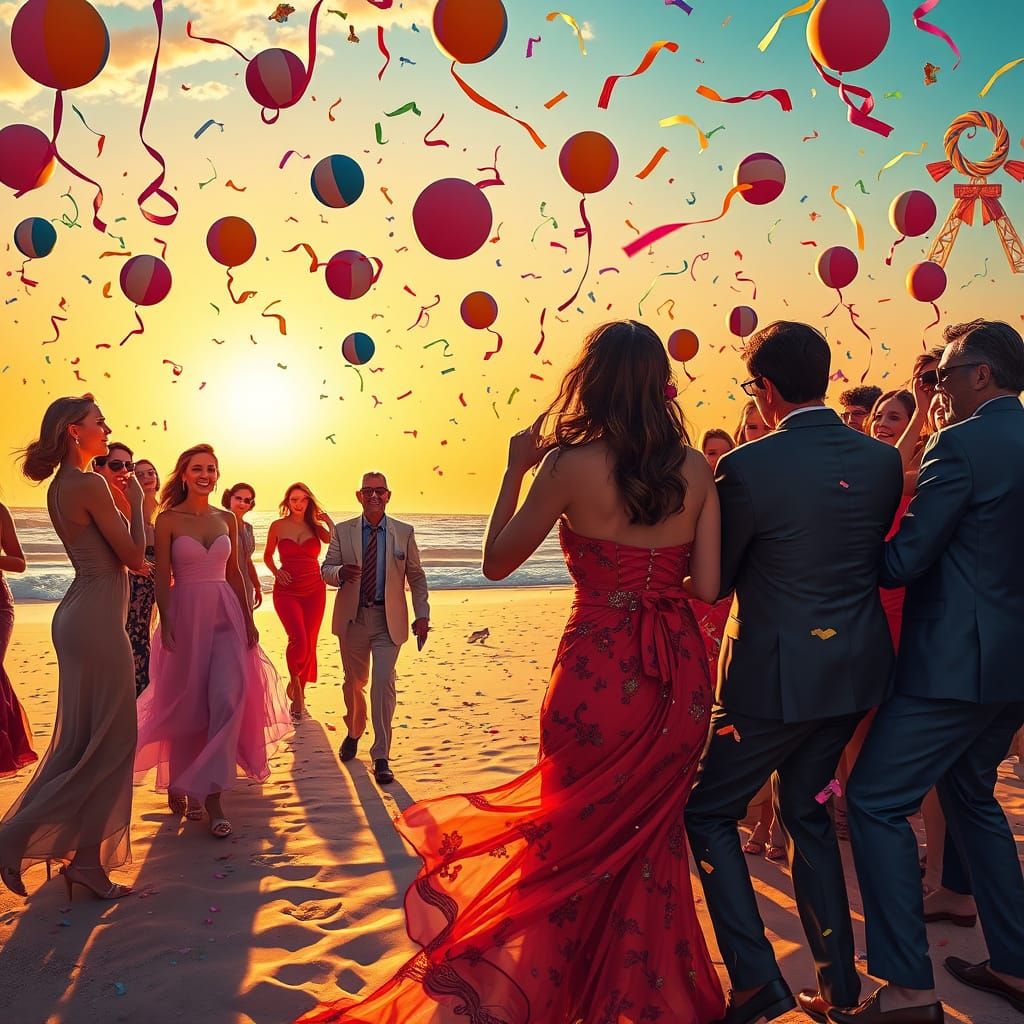 Vibrant Beach Party in Pop Surrealism Style