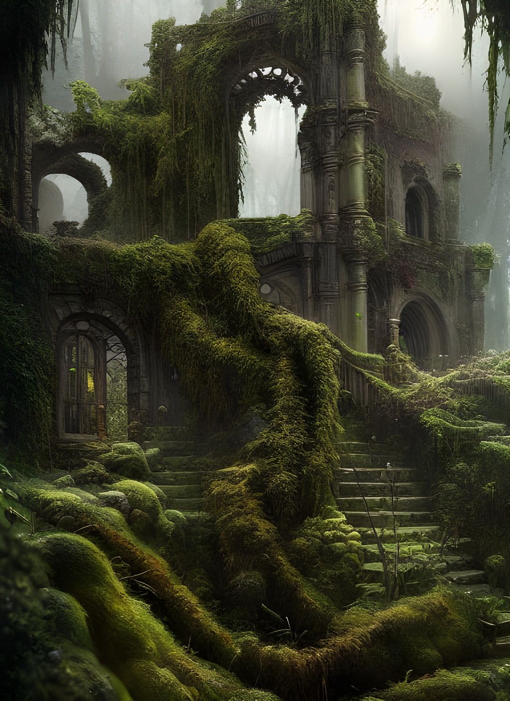 Romantic Overgrown Castle Ruins: Hyperrealistic Matte Painti...