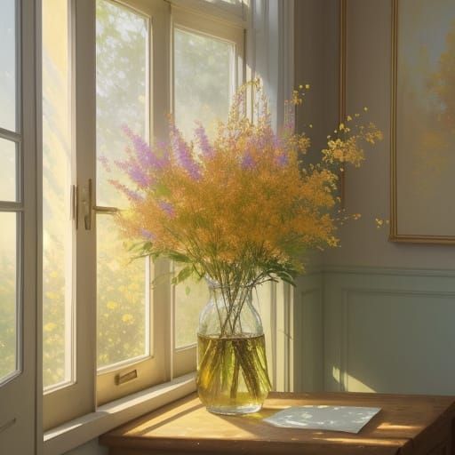 Dreamy Summer Scene Outside Window in Impressionist Style