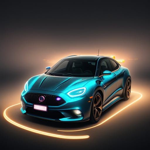 Iridescent Dreamcar in a Whimsical, Surreal Landscape