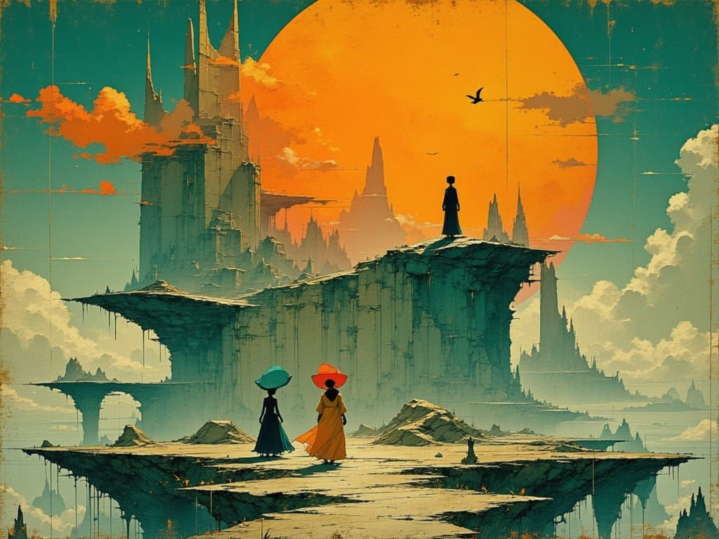 Levitating Monolith: Ethereal Dance in Retro-Futuristic Styl...