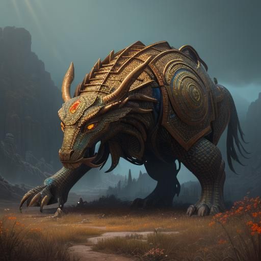 Mosaic Art of Ancient Epic Battles in a Fantasy Setting