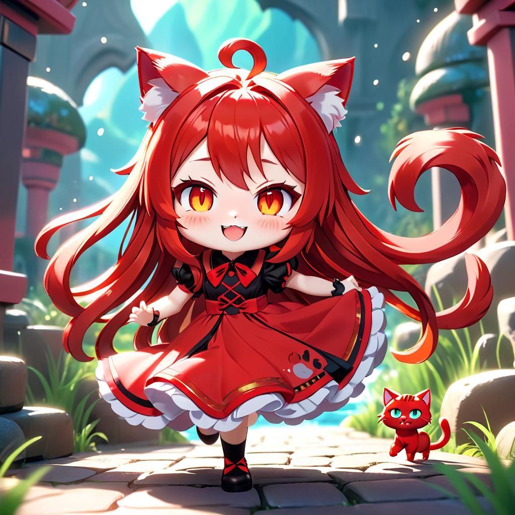 Joyful Chibi Girl in Vibrant Fantasy Attire