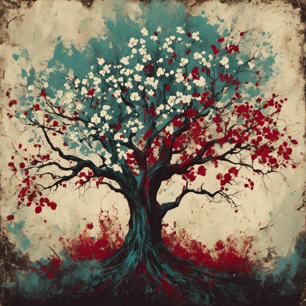 Dogwood Tree Logo in Abstract Art Style