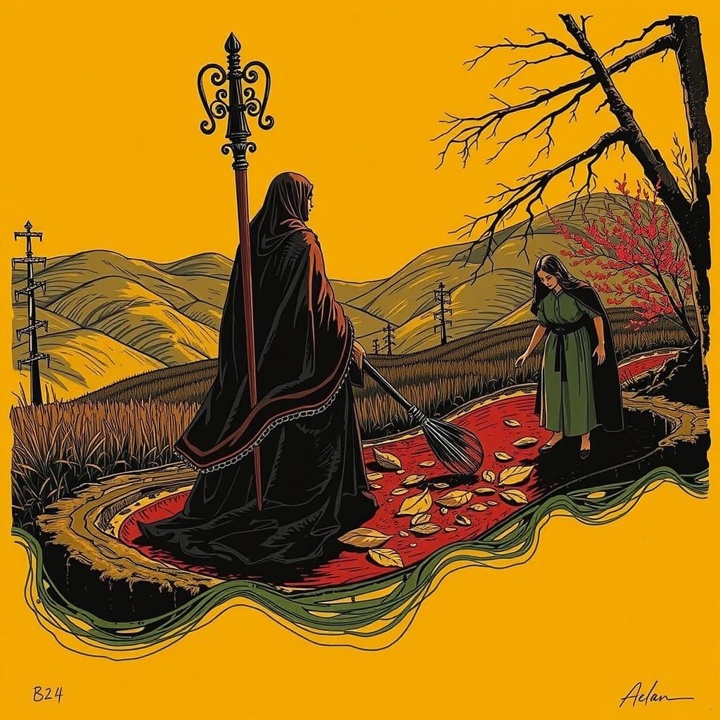 Colorful Landscape with Pink Skin and Golden Leaves