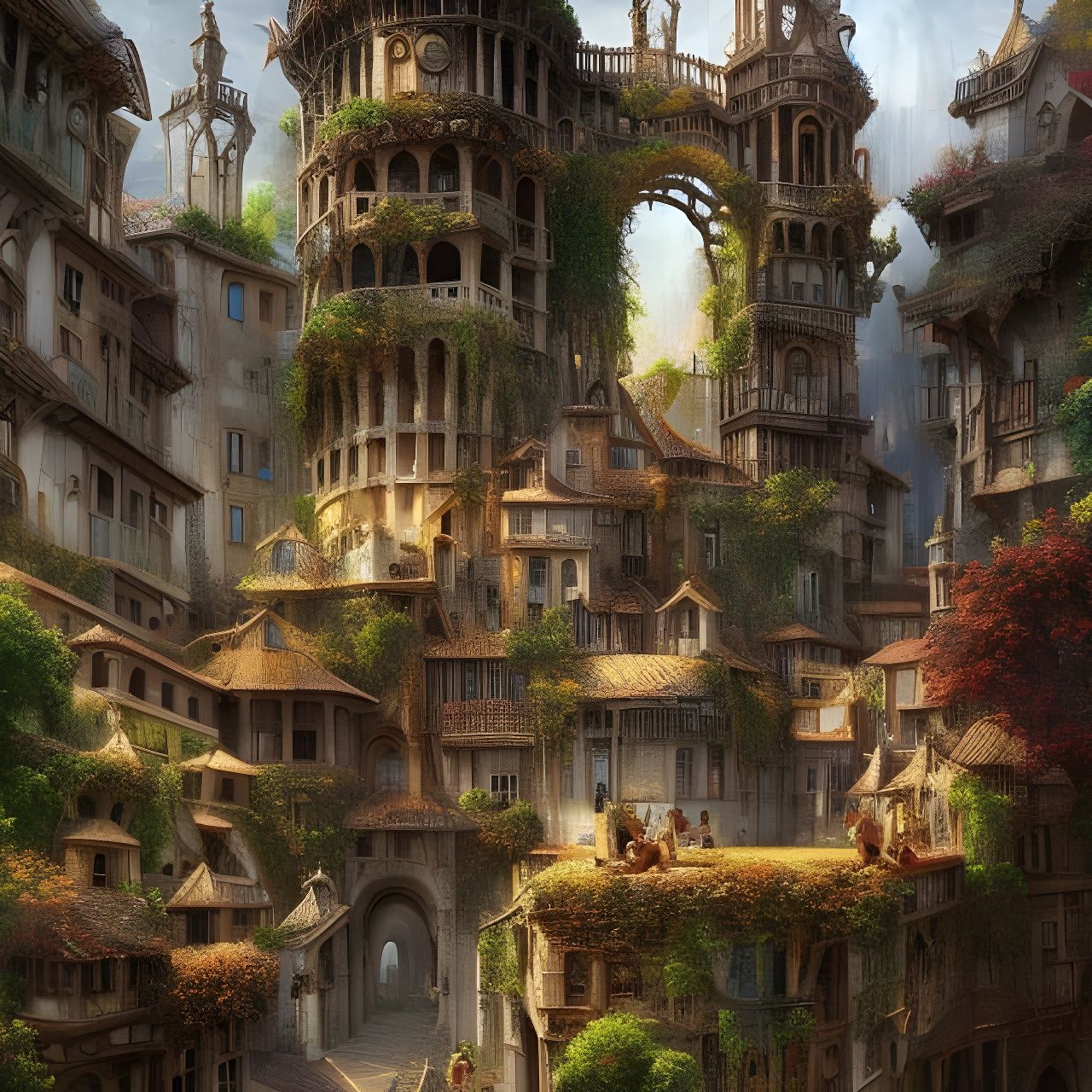 Colorful Spanish Cityscape as Detailed Digital Painting