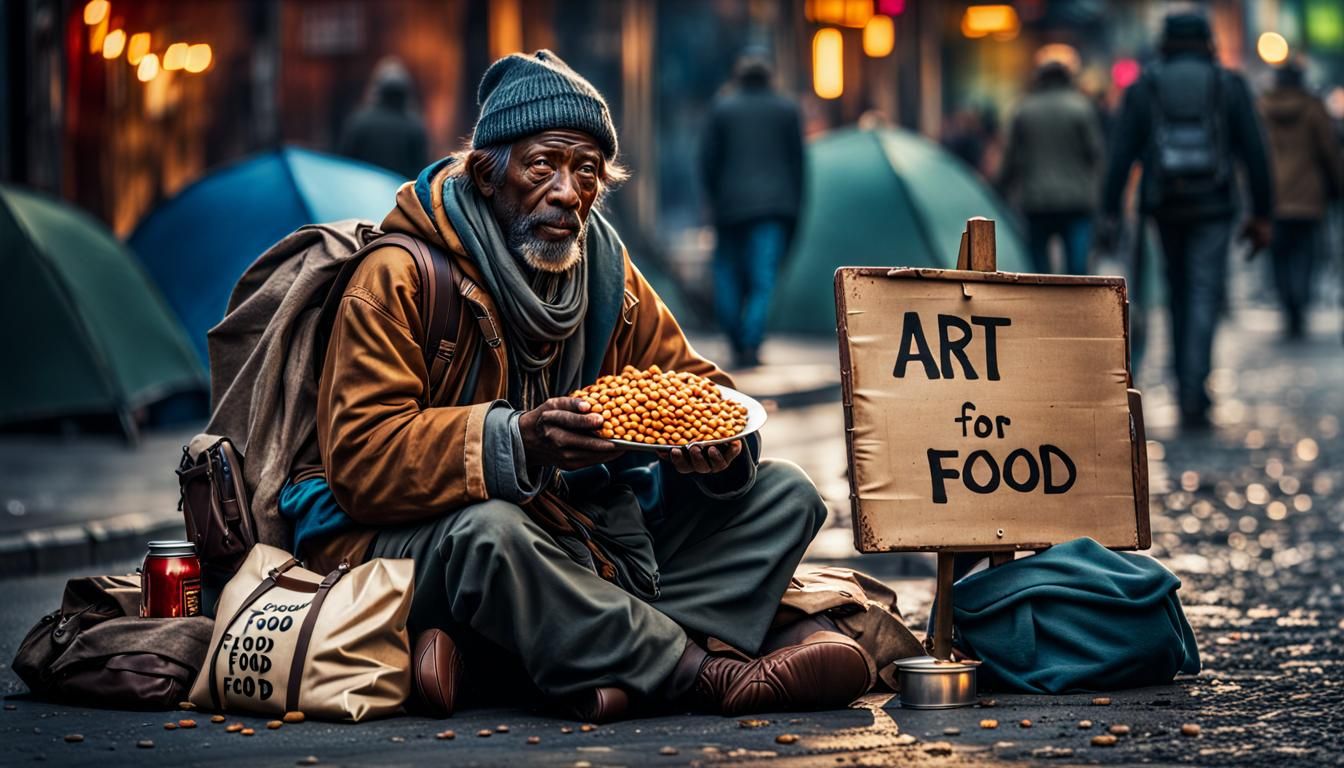 Homeless Beggar's Plea: Art for Food