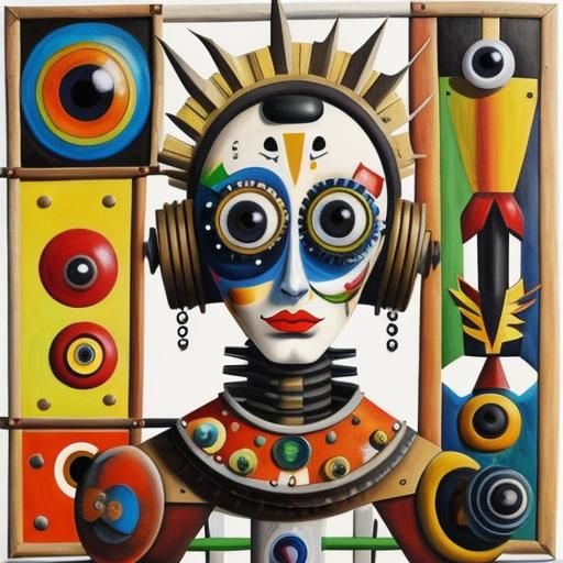 Surreal Scrap Robot Portrait in Mixed Media Collage