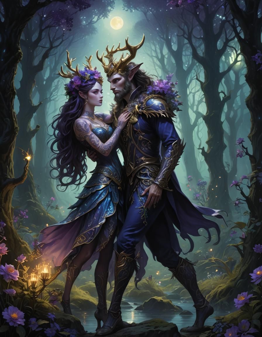 Divine Satyr in Iridescent Forest, Art Nouveau Style