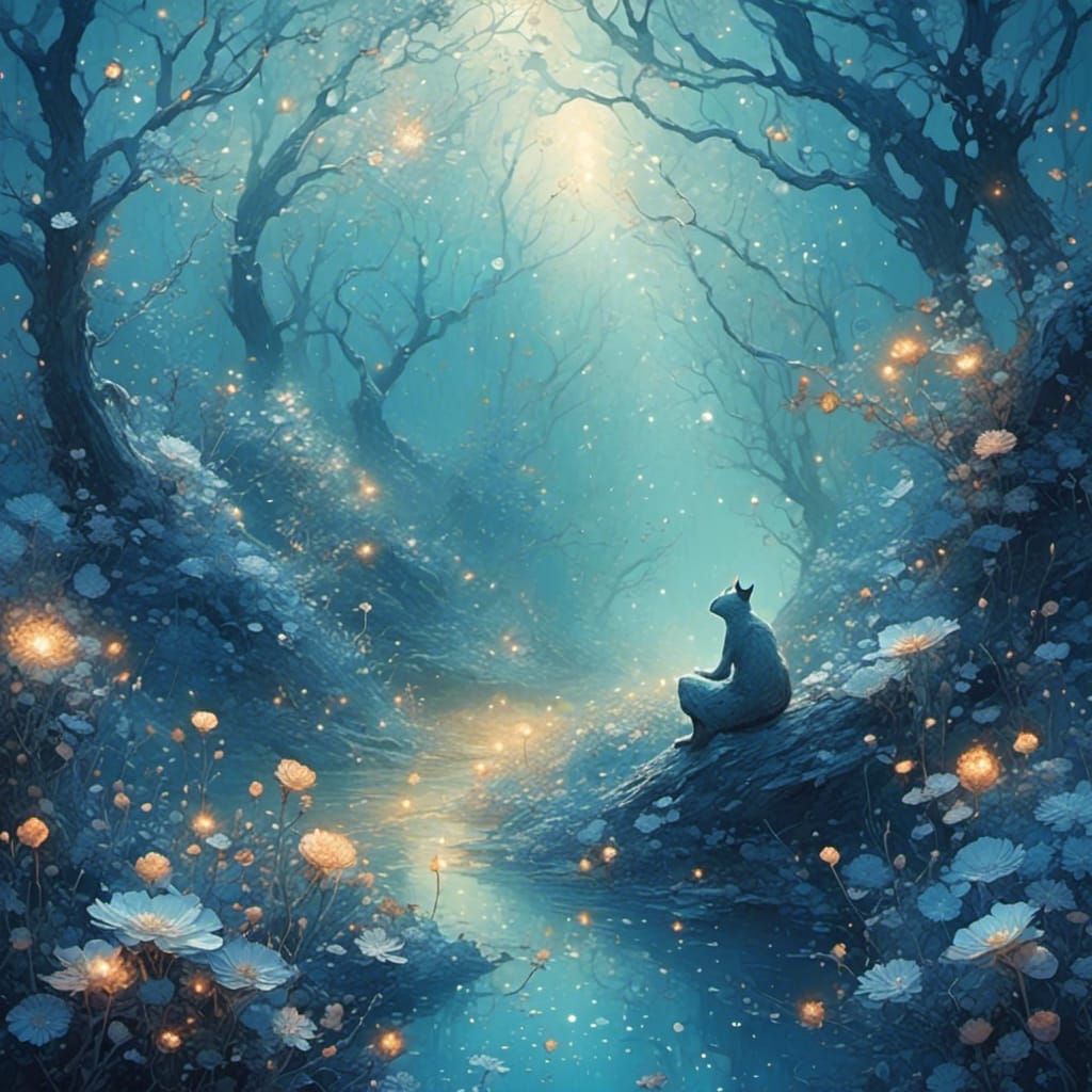 Blue Light Through Night Mist: Dreamlike Scene