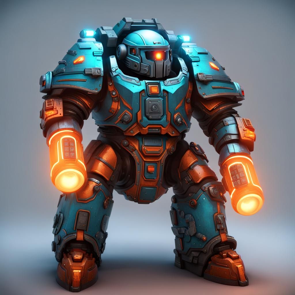 Dwarf Space Warrior in Heavy Armor with Laser Gun