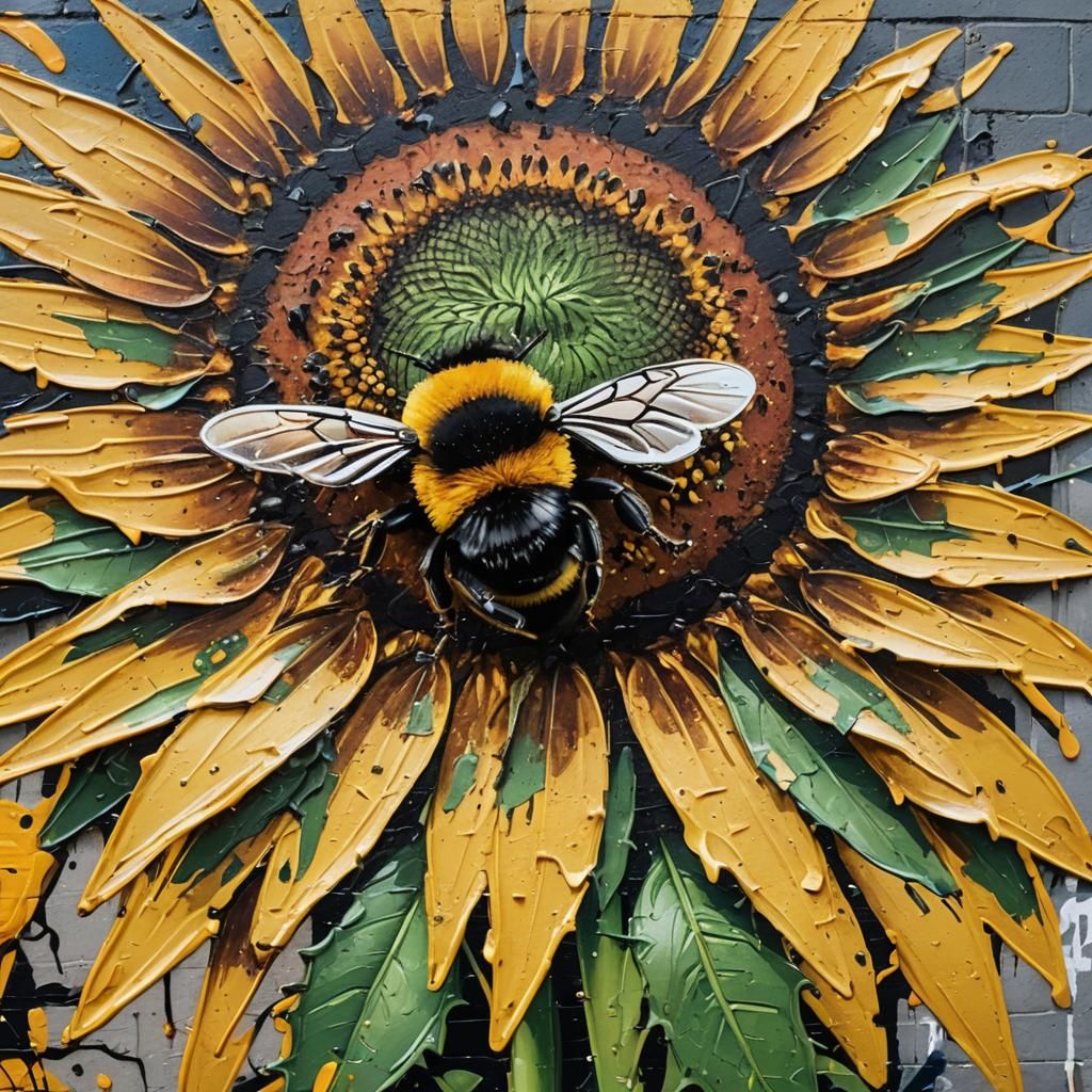 Bumblebee on Sunflower in Street Art Style