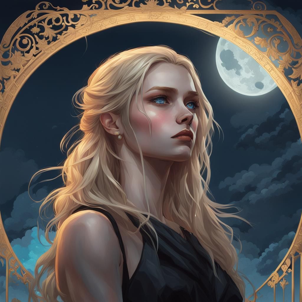 Sad Woman Portrait in Art Nouveau Style