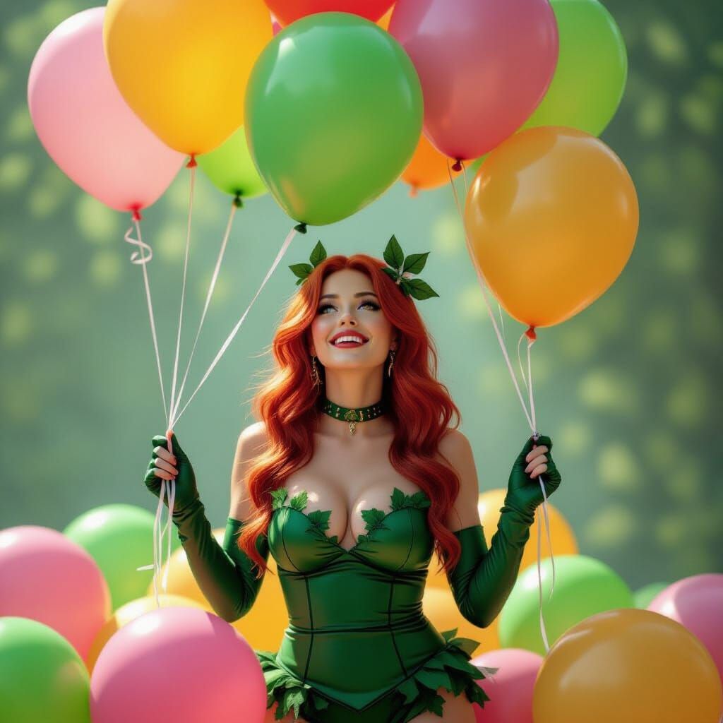 Poison Ivy's Balloon Party: A Digital Illustration