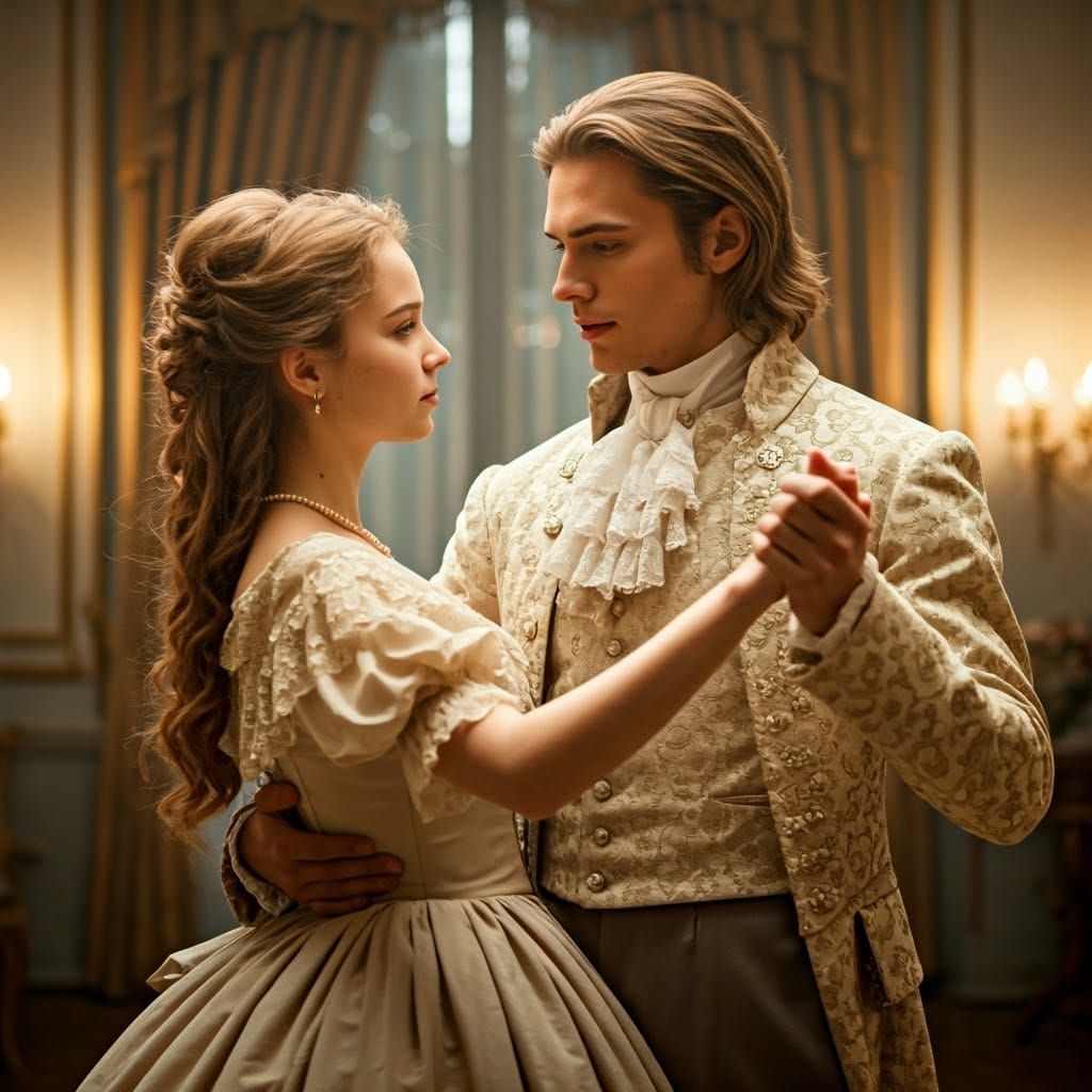 Man in Victorian Ballgown Dancing in Parlor