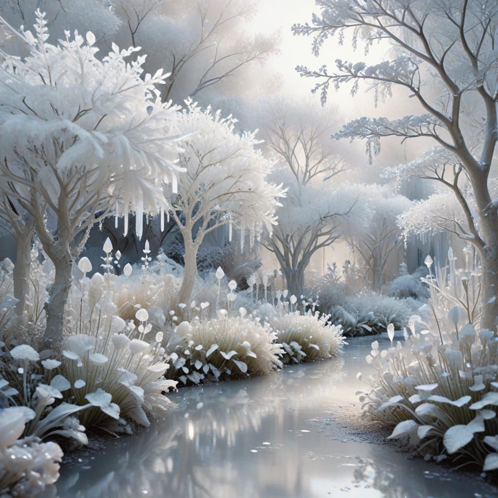 Ethereal White Garden of Crystal and Frost