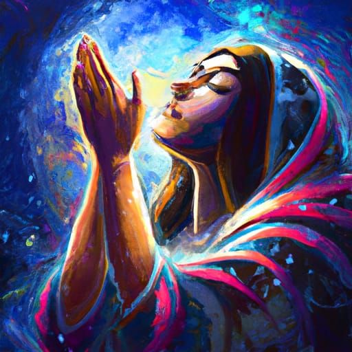 Woman Praying to Moon in Art Nouveau Style