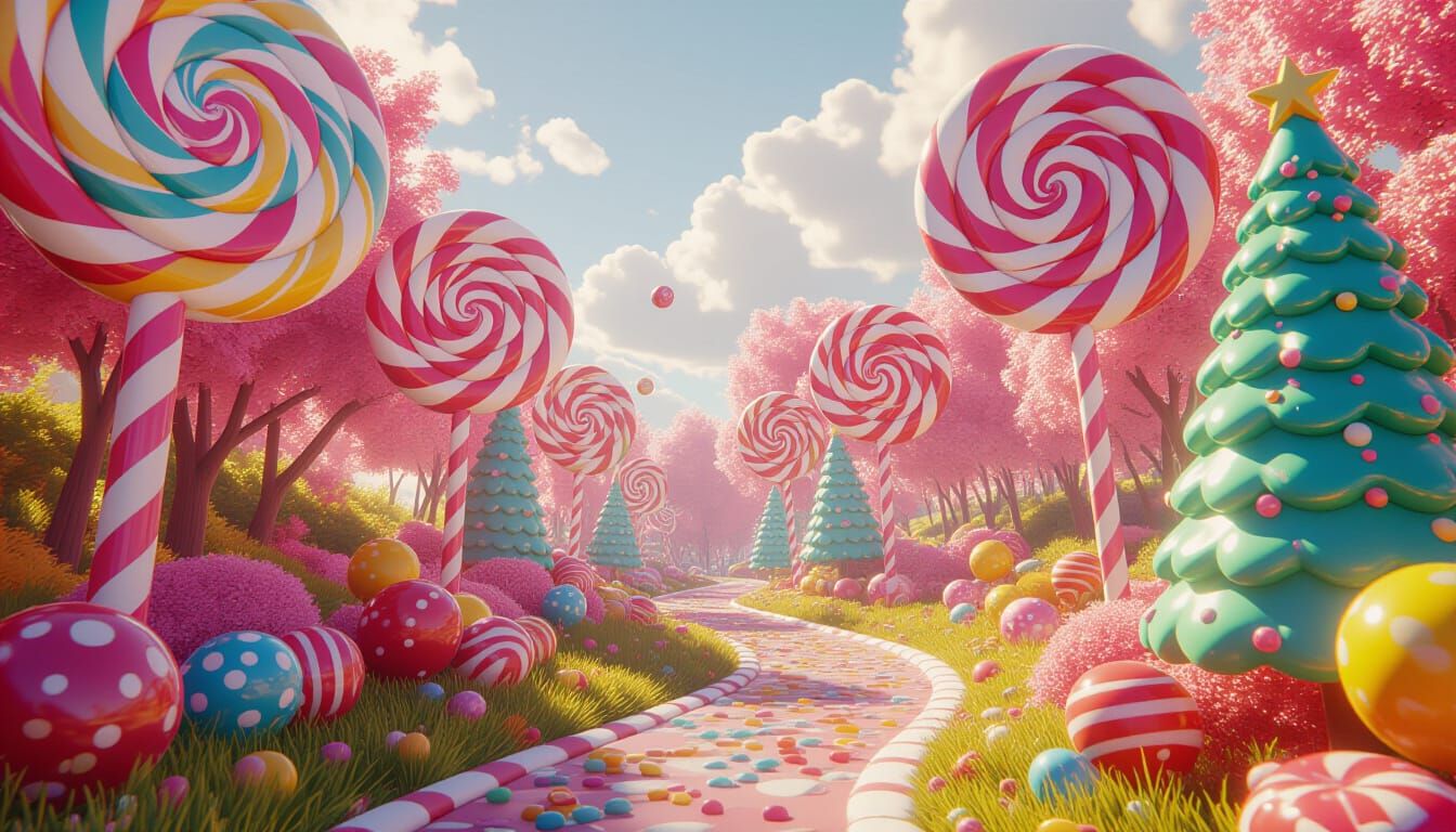 Vibrant Candy Forest in Hyperrealistic Digital Style