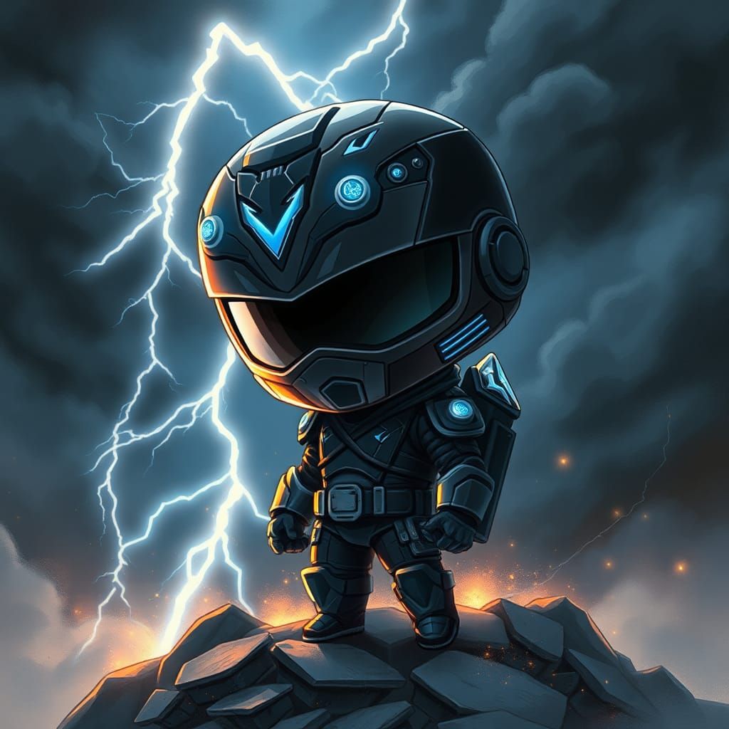Chibi Black Ranger in Astral Storm, Digital Art