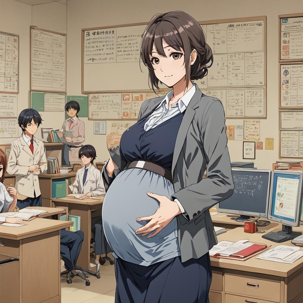 Pregnant Anime Teacher in Key Visual Style